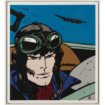 une image représentant un tableau d'un homme portant un casque de pilote et des lunettes de protection