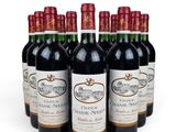 six bottles of red wine are lined up in a row