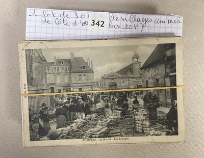 a picture of a postcard with a picture of a market
