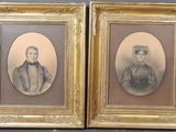 pair of antique portraits of two men in formal clothes