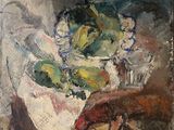 painting of a painting of a vase of flowers on a table
