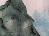 a drawing of a mountain with a bird perched on top of it