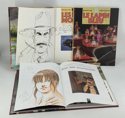 un livre ouvert sur lequel figurent deux dessins représentant un homme portant un chapeau de cow-boy