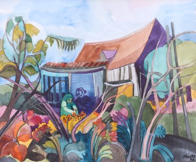 Odile PENELLE (1946-2015) Fillettes au jardin