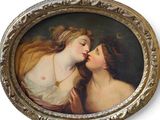 an image of a painting of two women kissing each other