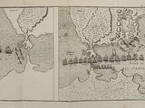 an old map of a town with a river and a town on the other side of it