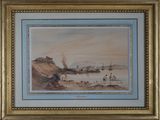 an image of a picture of a painting of a boat in the water