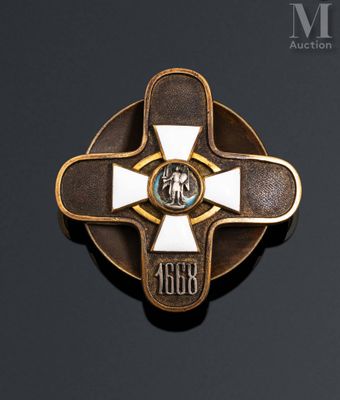 an image of a gold and white cross on a black background