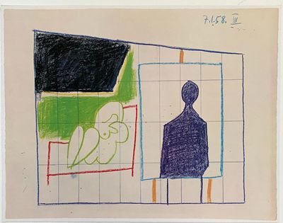 drawing of a person standing in front of a drawing of a person