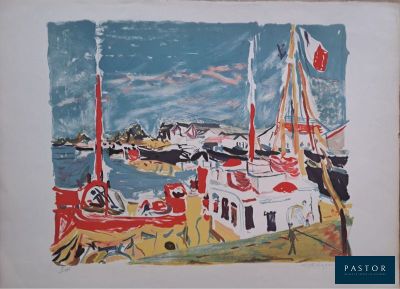 une image d'une peinture de bateaux dans l'eau