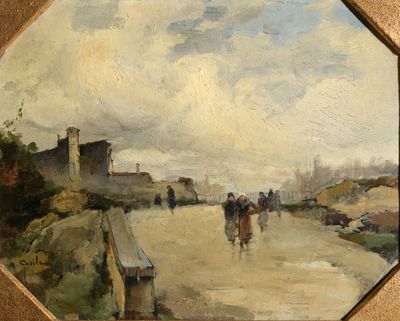 ALFRED CASILE (1848-1909) Silhouette dans une rue à Paris Hu…