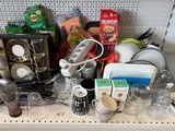 a shelf that has many different items on it