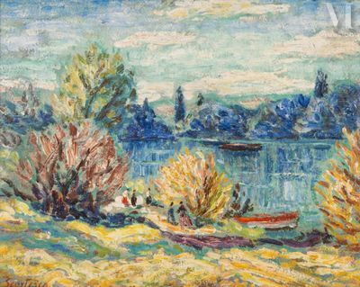 une image d'une peinture représentant un bateau sur une rivière