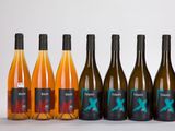 six bouteilles de vin posées les unes à côté des autres sur une surface blanche