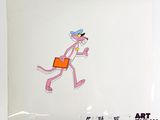 cellule d'animation représentant une Panthère rose marchant avec une mallette