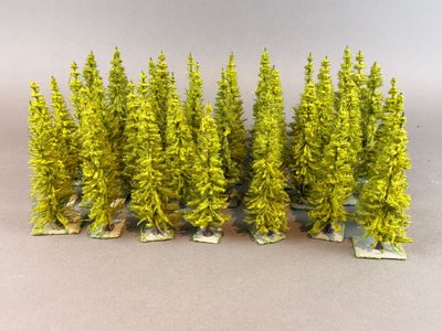 un gros plan sur un bouquet de petits arbres posés sur une table