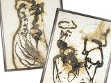 deux œuvres d'art encadrées représentant une femme et un homme en robe