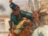 painting of a man riding a horse with a woman on the back