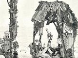 un dessin en noir et blanc représentant un homme et une femme dans une calèche