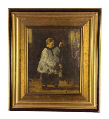 tableau représentant une jeune fille en robe blanche tenant un chat dans ses bras