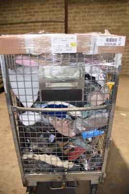 a metal cart with a bunch of items in it