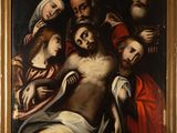 an image of a painting of jesus on the cross surrounded by other people