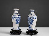 paire de vases chinois bleus et blancs sur socles