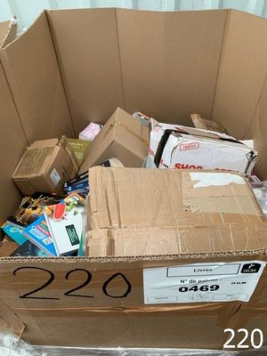 a cardboard box with a lot of items inside of it