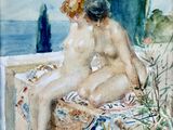 une image représentant un tableau d'une femme nue assise sur un banc