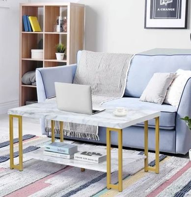 Table Basse COSTWAY, Imprimée Marbre à 2 Niveaux avec 4 Pied…