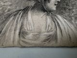 a drawing of a woman with a hat on her head