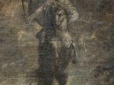 an old painting of a man on a horse with a sword