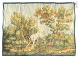 une image représentant un tableau où l'on voit un chien courir après un oiseau dans les bois