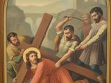 an image of a painting of jesus carrying the cross with other people