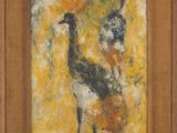 une image représentant un tableau d'un oiseau sur fond jaune