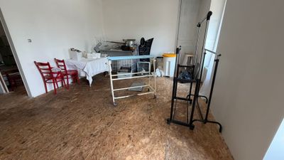 une pièce dans laquelle se trouvent une échelle et une table