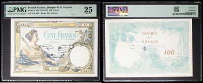 three different types of currency are on display in a display case