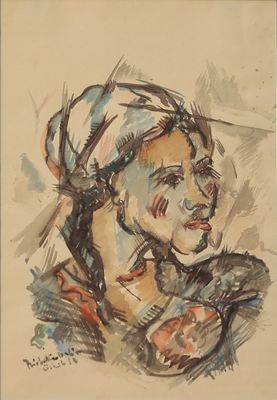 tableau représentant une femme coiffée d'un turban, les yeux fermés