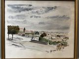 a picture of a painting of a view of a city