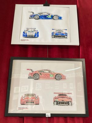 Thierry Arman Porsche 2 Dessins dont un encadré sous verre, …