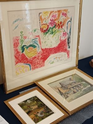 Ensemble cpt : Ecole moderne "paysage à la fontaine", huile … - Photo 1