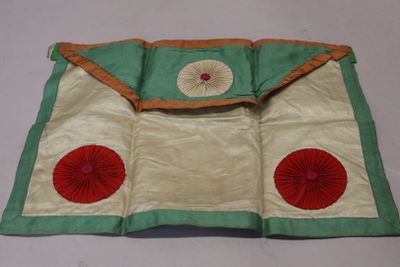 un sac vert et rouge orné de deux cercles rouges