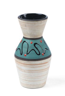 a small vase with a design on it on a white background