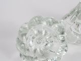 pair of clear glass flower vases on a white background