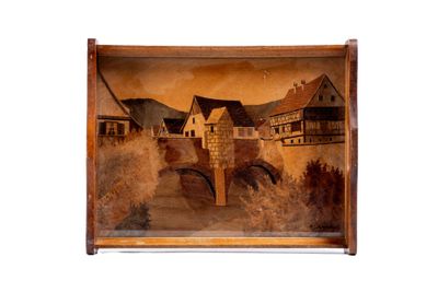 une image d'une peinture représentant un pont sur une rivière