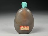 chinese carved jade snuff bottle with turquoise top