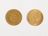 two gold coins, one of which is a sovereign and the other of which is a sovereign