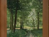 a picture of a painting of a stream in the woods