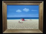 a picture of a painting of a beach scene