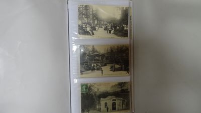 three pictures of people riding horses and carriages on the street